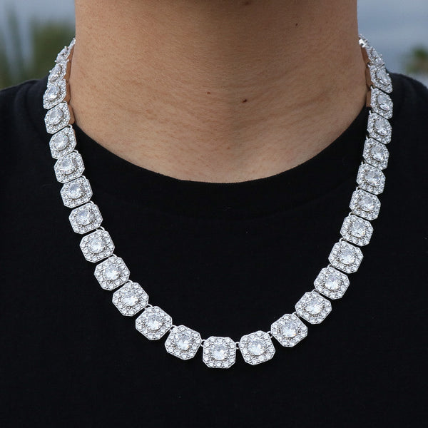 Men's 7mm Cluster Tennis Chain Link Necklace,14k White Gold 5X Layered  Cuban Chain, Bling Necklace, CZ Diamond Choker, ICY Necklace,chain - Etsy